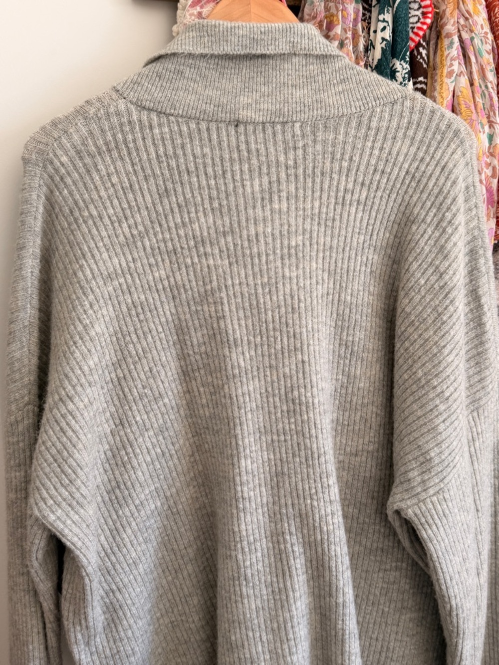 New York and Co Cozy Ribbed Button-Up Sweater Cardigan in Light Gray - Picture 7 of 8